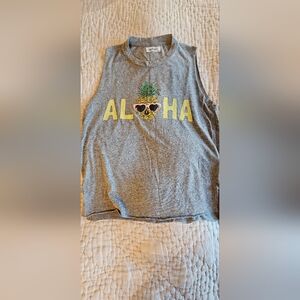 Lauren Moshi Gray Aloha Tank Top with Pineapple Design